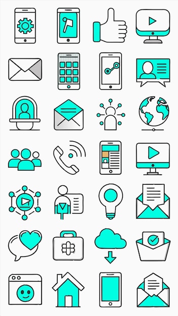 a collection of icons including one that says  social media