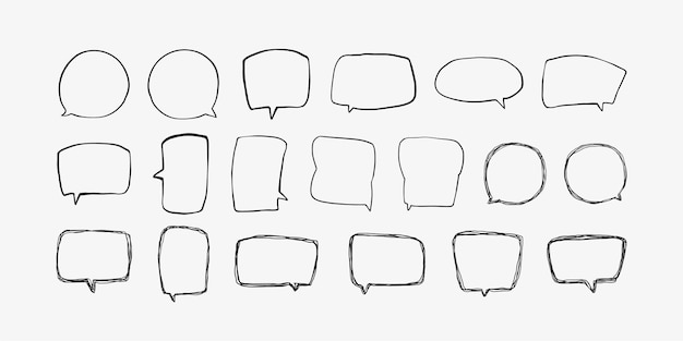 A collection of simple lines hand drawn speech bubbles in various shapes Set of simple of hand drawn speech bubbles in various sizes and shapes Set of simple lines hand drawn speech bubbles