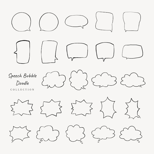 A collection of simple lines hand drawn speech bubbles in various shapes Set of simple of hand drawn speech bubbles in various sizes and shapes Set of simple lines hand drawn speech bubbles