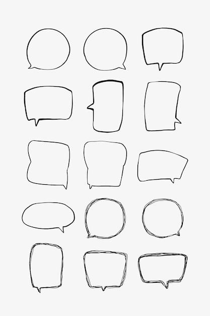 A collection of simple lines hand drawn speech bubbles in various shapes Set of simple of hand drawn speech bubbles in various sizes and shapes Set of simple lines hand drawn speech bubbles