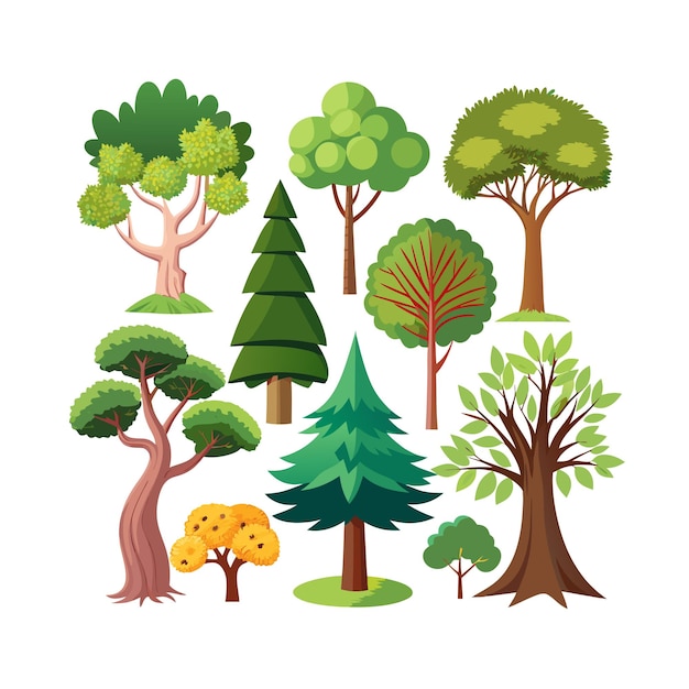 A Collection of Trees flat style vector illustration