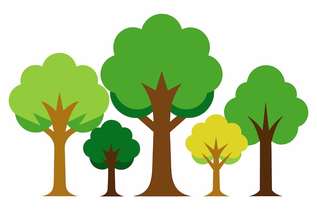 a collection of trees with different colors and shapes