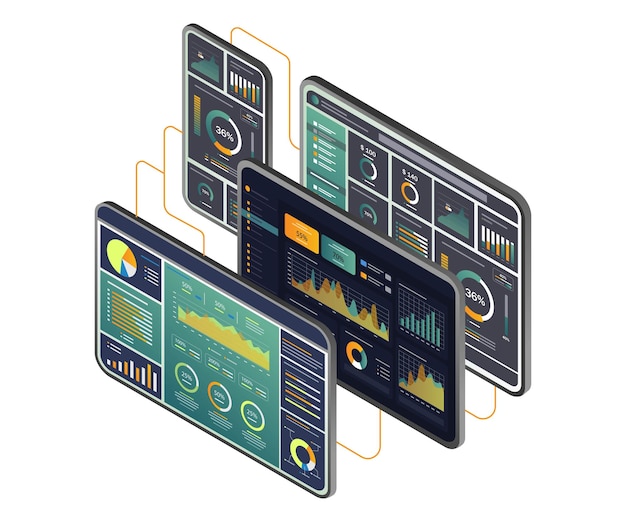 a colorful display of electronic devices with the word graph on the top
