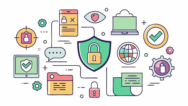 a colorful illustration of a lock and a shield with a padlock on it