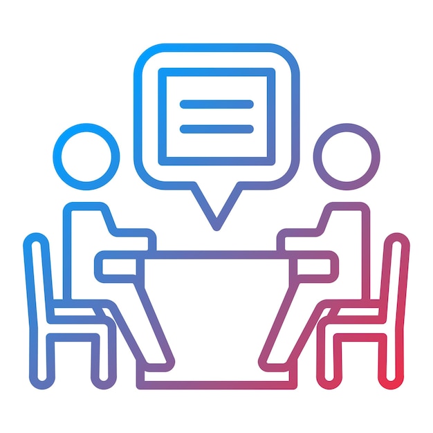 a colorful picture of people sitting at a table with a speech bubble in the middle