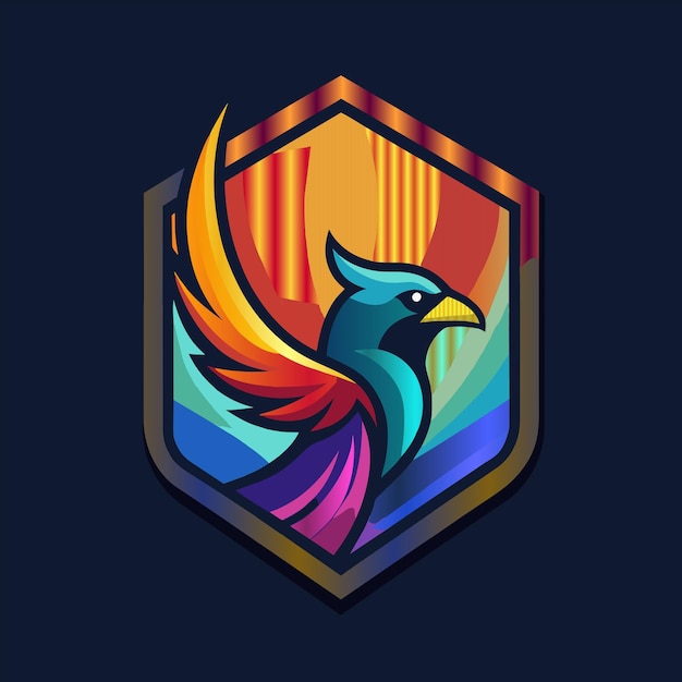 a colorful shield with a bird on it