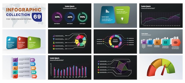 a comprehensive infographic set with modern design elements including charts