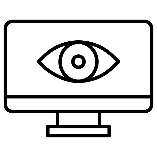 a computer monitor with a large eye and a black background