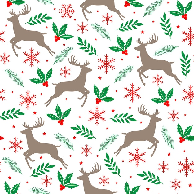 A detailed image capturing a repetitive design of deer and holly leaves Perfect for holidaythemed