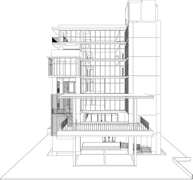 Vector a drawing of a building with the number 3 on it