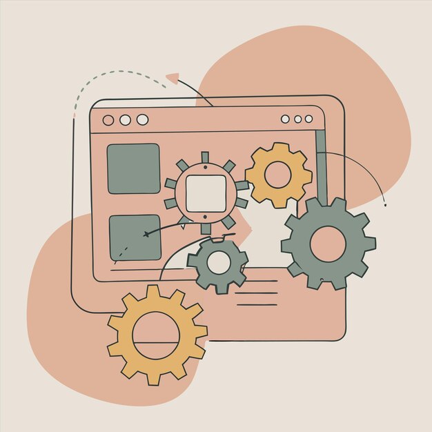 a drawing of a machine that has gears and a light pink background