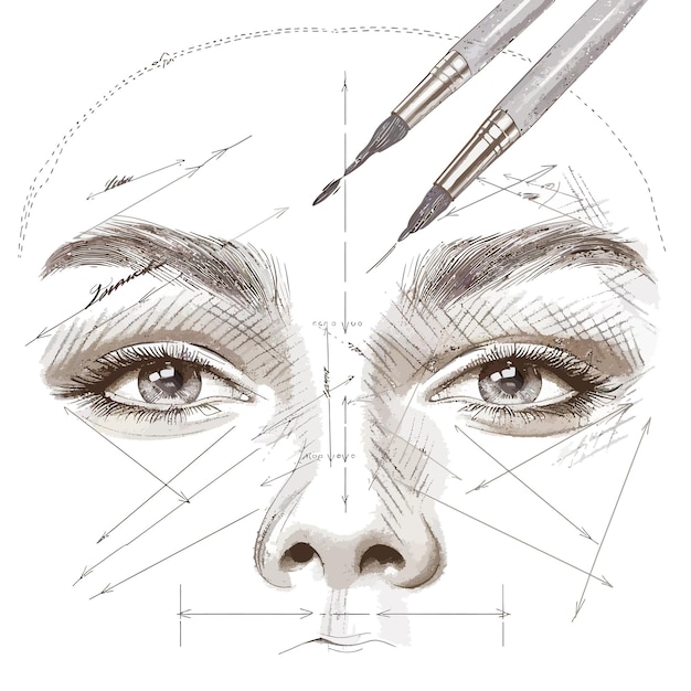 a drawing of a womans face with scissors in the middle