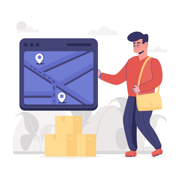 A flat illustration of mobile delivery receive parcel via mobile
