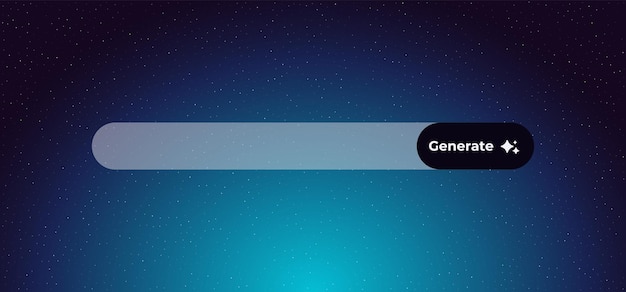 A futuristic animation of a search bar with a noticeable generate button reflecting a space theme