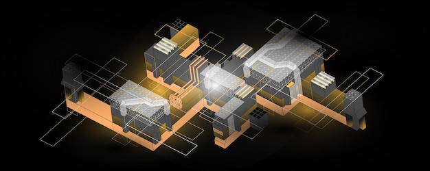 A futuristic microchip processor with components. Quantum computer.