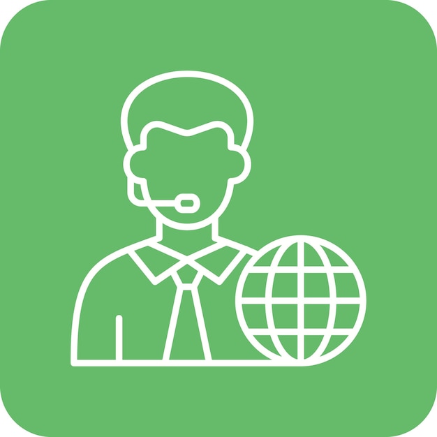 a green circle with a man in a suit and a globe on it