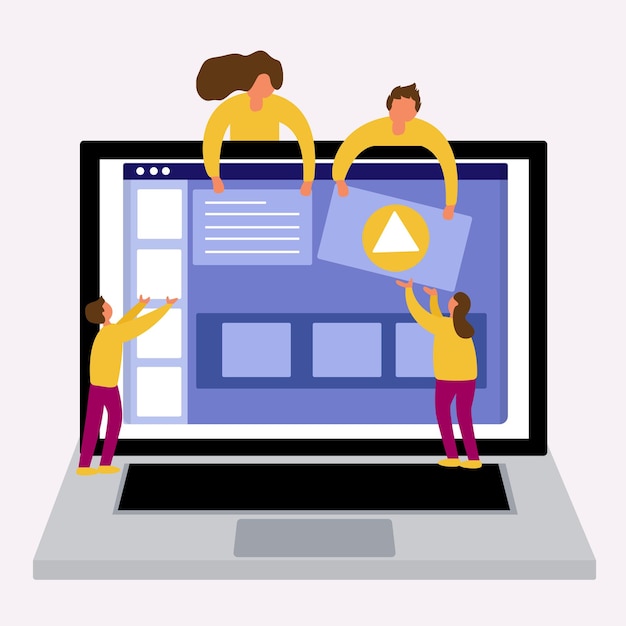 a group of people working together to build a website for their online presence