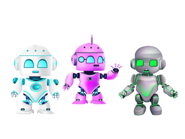 A group of robots are standing in a row.