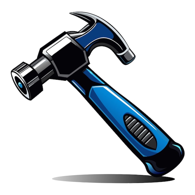 a hammer with a blue handle and a black handle