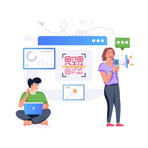 A handy flat illustration of QR scanning