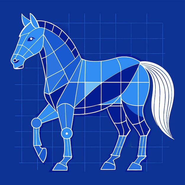 a horse with a blue mane is drawn on a blue background