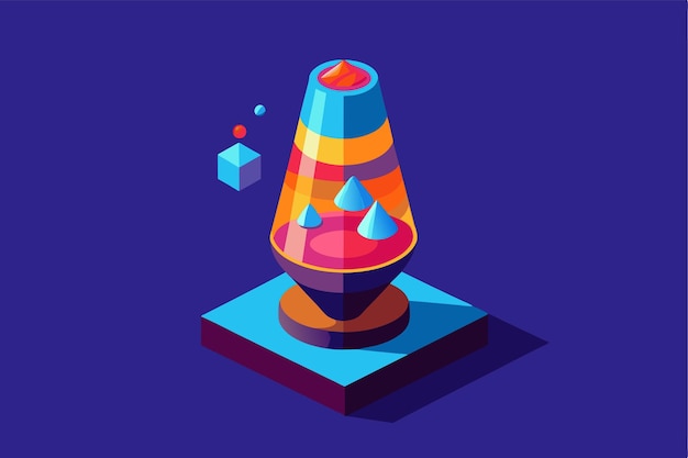 A lava lamp features colorful dynamic blobs inside a tall isometrically styled container on a striking blue base Lava lamp Customizable Isometric Illustration