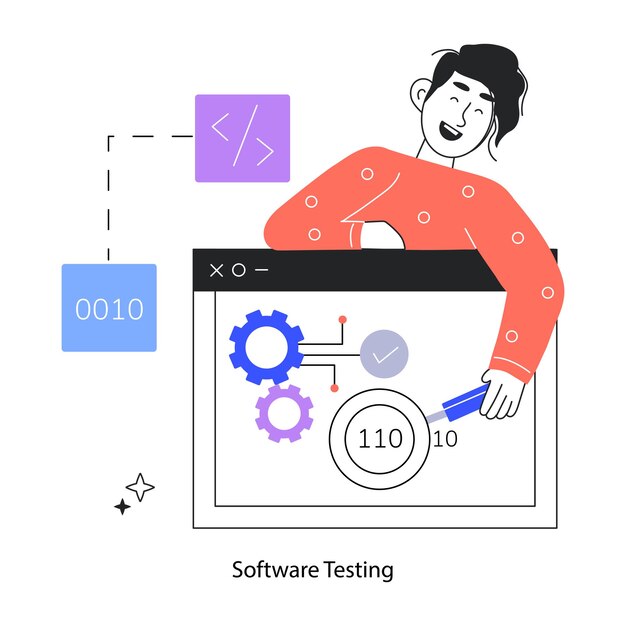 a line style mini illustration depicting software testing