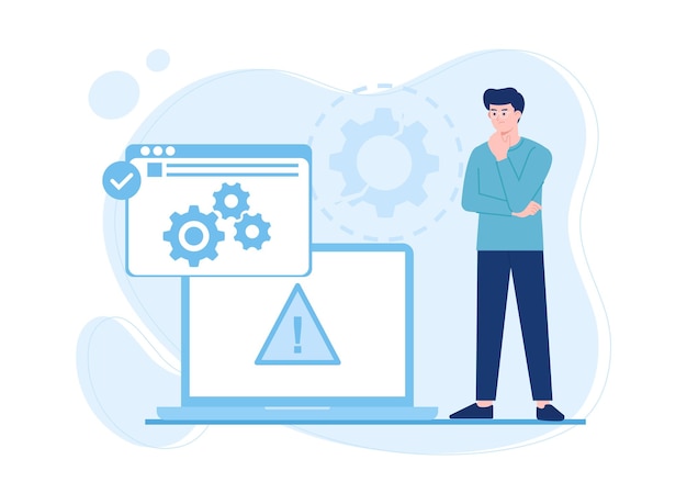A man is checking a device for repairs trending concept flat illustration