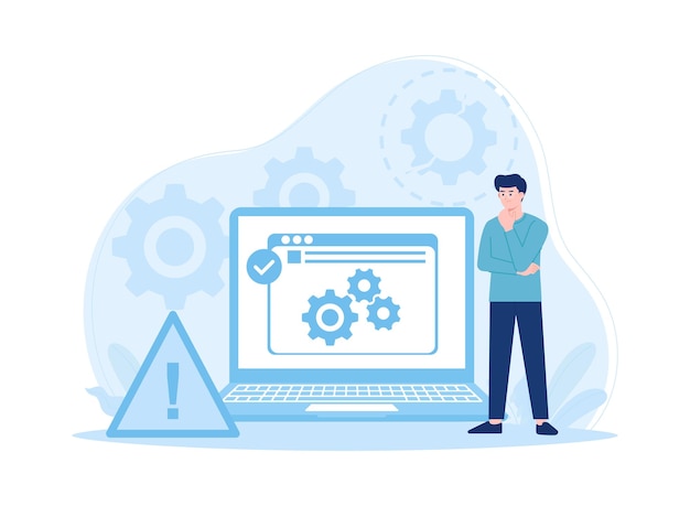 A man is checking a device for repairs trending concept flat illustration