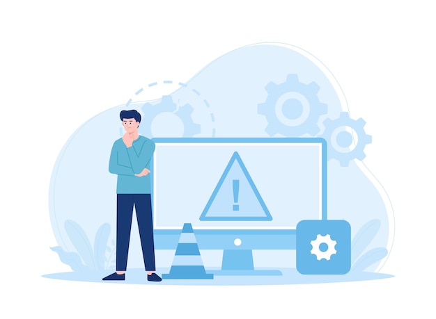A man is checking a device for repairs trending concept flat illustration