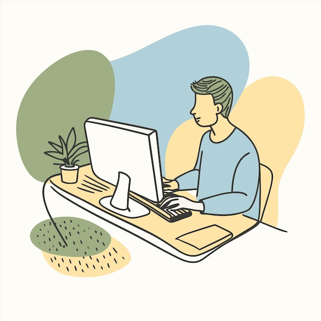 a man is working on a computer and has a picture of a man on the computer