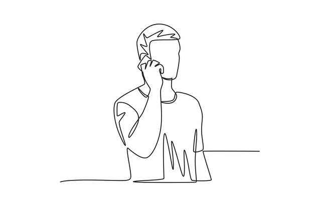 a man who is calling on a cellphone making phone calls concept oneline drawing