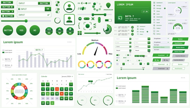a modern interface kit with buttons graphs and elements for creating web applications and dashboards ideal for business statistics and finance