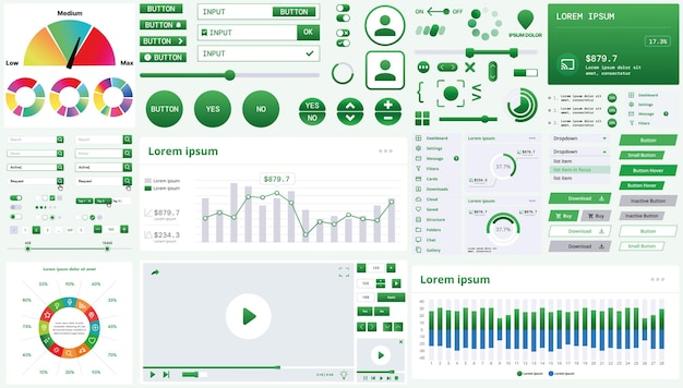a modern interface kit with buttons graphs and elements for creating web applications and dashboards ideal for business statistics and finance