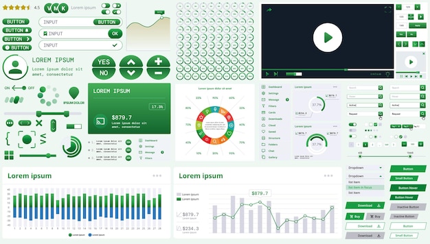 a modern interface kit with buttons graphs and elements for creating web applications and dashboards ideal for business statistics and finance