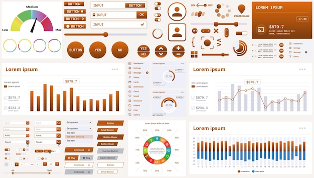 a modern interface kit with buttons graphs and elements for creating web applications and dashboards ideal for business statistics and finance
