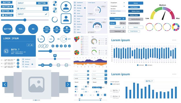a modern interface kit with buttons graphs and elements for creating web applications and dashboards