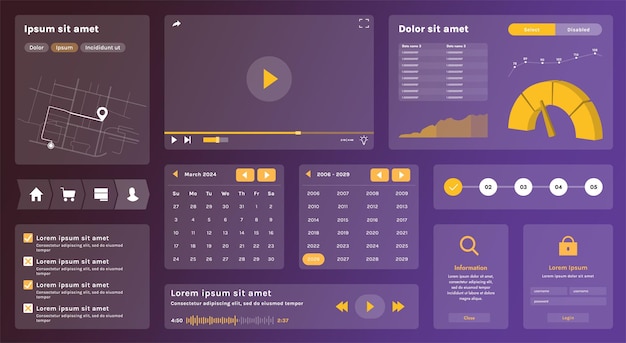 A modern set of UI elements that includes various graphic components for creating interfaces