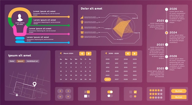 A modern set of UI elements that includes various graphic components for creating interfaces