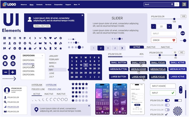 a modern ui kit featuring a collection of buttons icons navigation menus and responsive