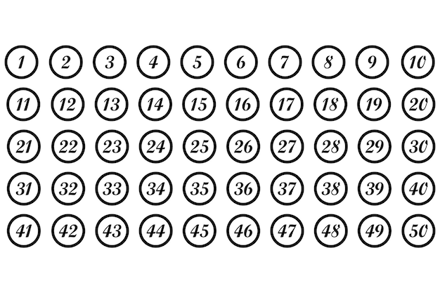 a number of buttons with the number 50 on them