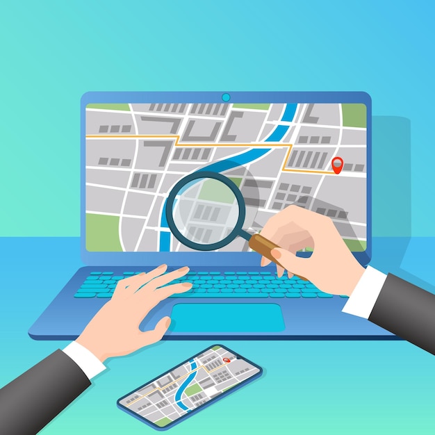 a person is studying navigation maps on a laptop screenmodern technologies in cartography