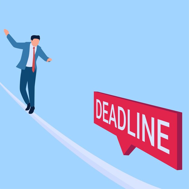 a person walking a tightrope towards a deadline a metaphor for a deadline Simple flat conceptual illustration