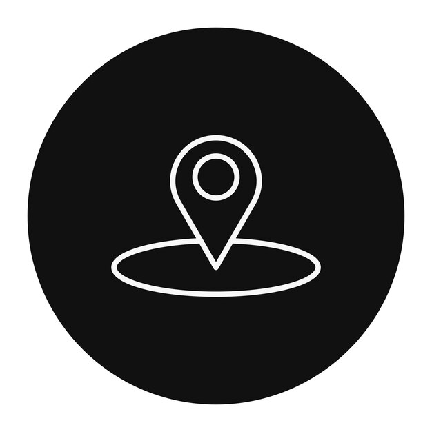 a pin on a black circle with a white outline