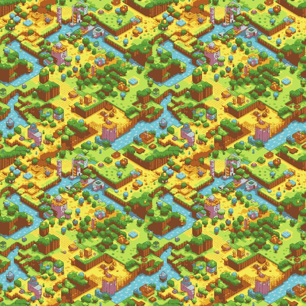 a pixel art style background with a map of the game's landscape.