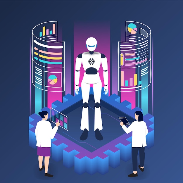 a poster of a robot with a robot on it