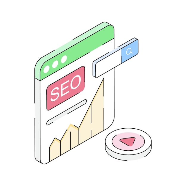 A premium isometric icon highlighting seo video performance