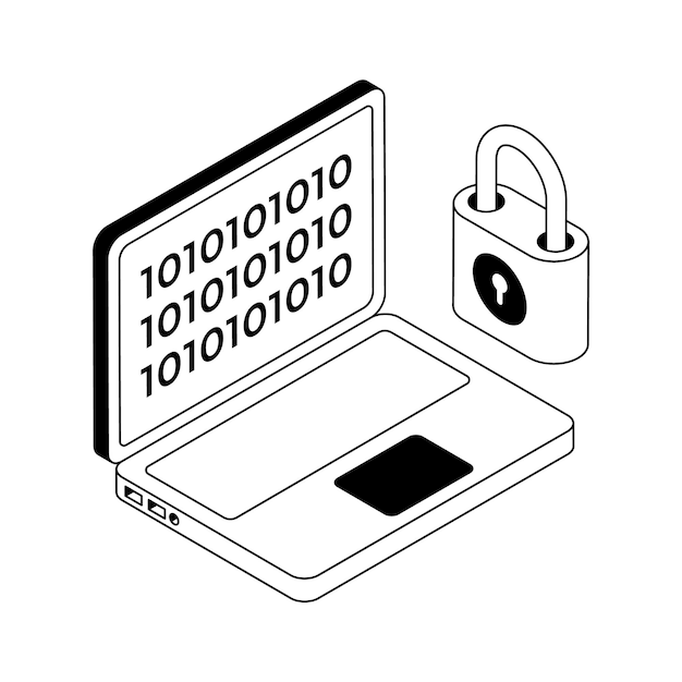 a premium isometric outline icon of encrypted secure code