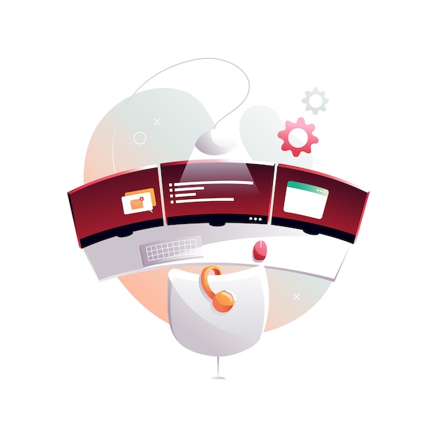 A programmer's workplace a monitor with program code and messengers Isolated vector illustration