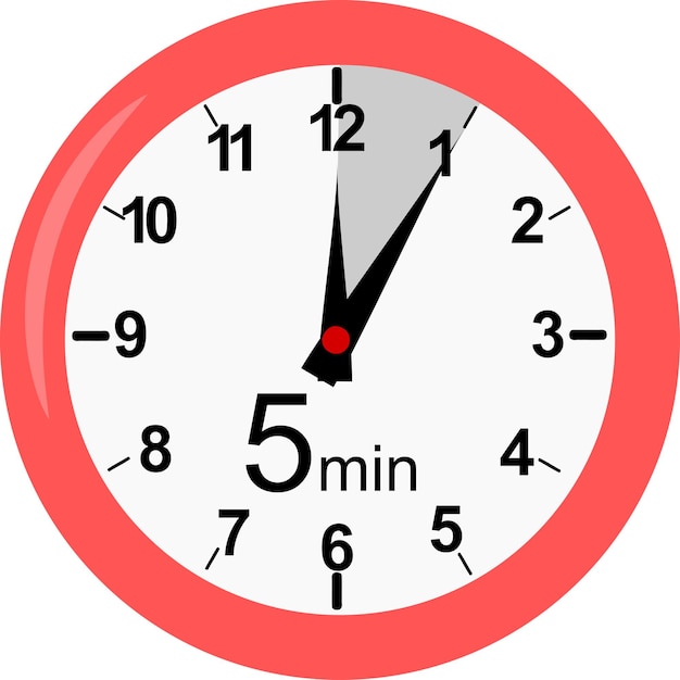 a red clock with the number 5 on it
